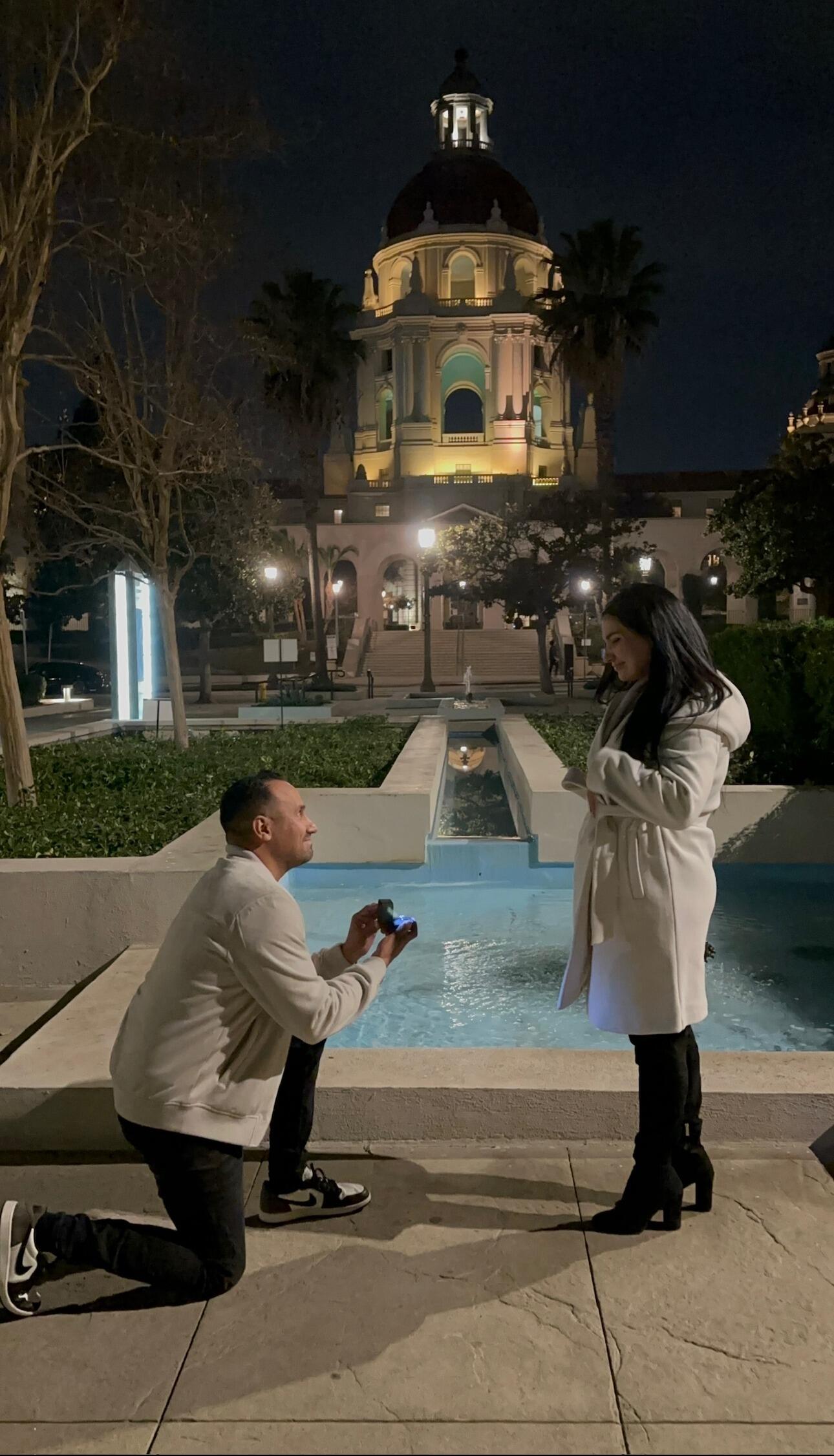 And after 10—never boring—years together on our wild roller-coaster ride (with VERY little talk about marriage), and just 4 days before Christmas, Vince would finally propose to Barbara—in front of Pasadena's beautiful City Hall.
