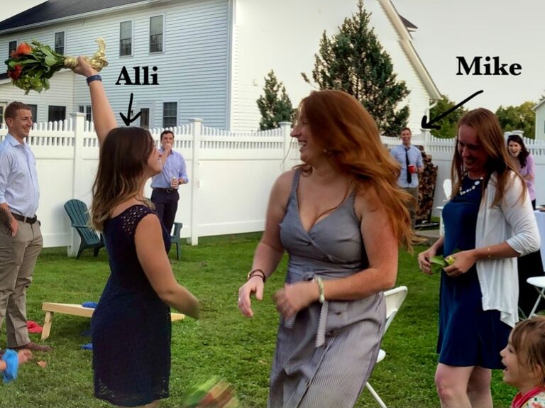 Alli & Mike meet at Breen & Aaron's wedding. Alli catches the bouquet.