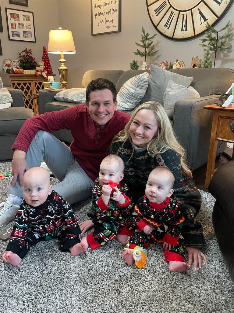Celebrating the first Christmas with their niblings, Greyson, Halle, and Charlotte, at the Seger house