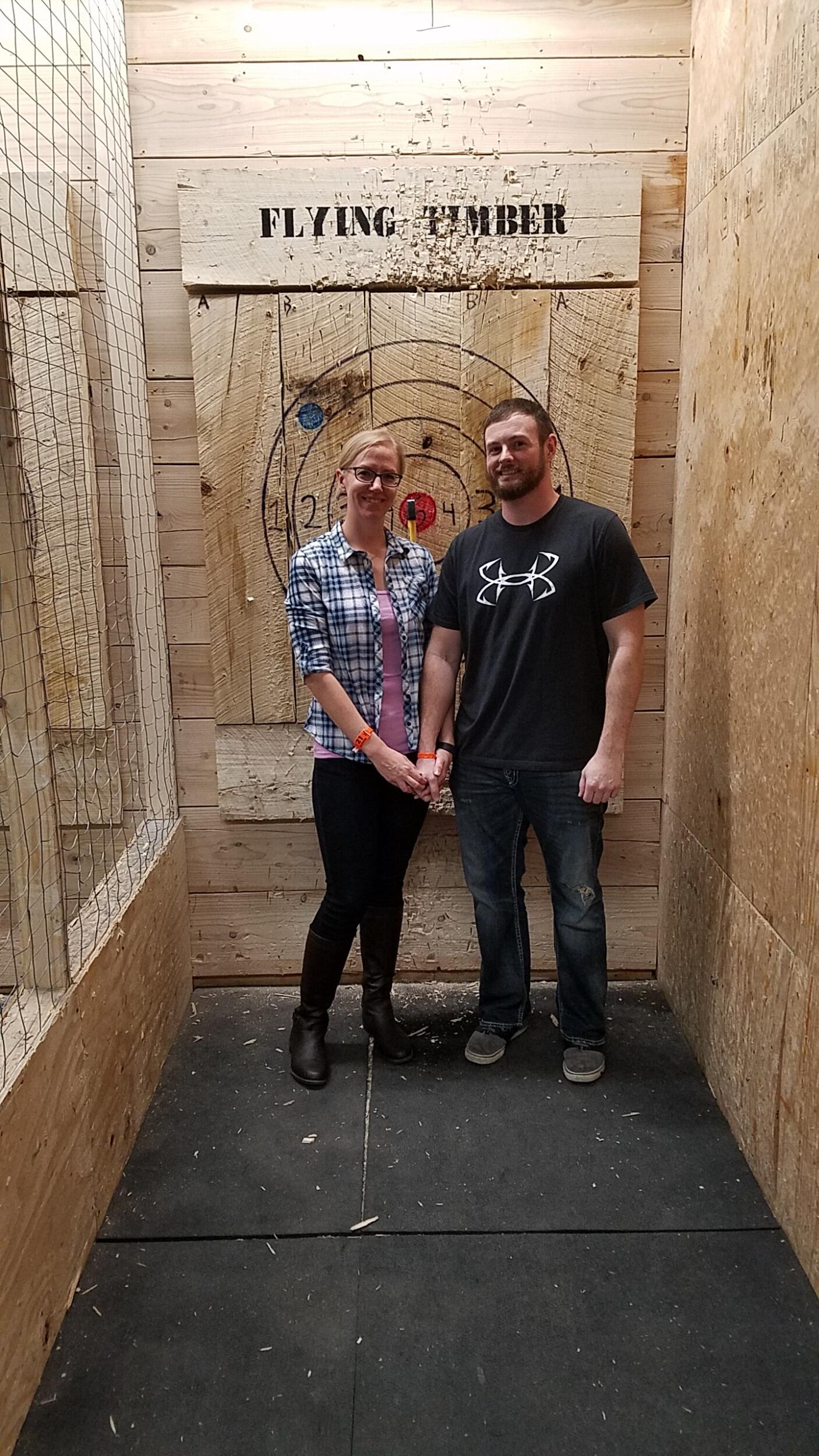 Celebrating Cole's birthday throwing axes.