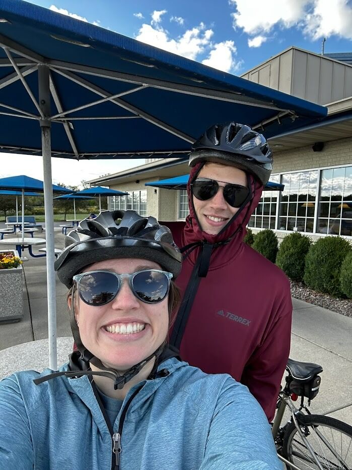 Brandon got a bike and Emma took him to Culvers...it was a bit chilly