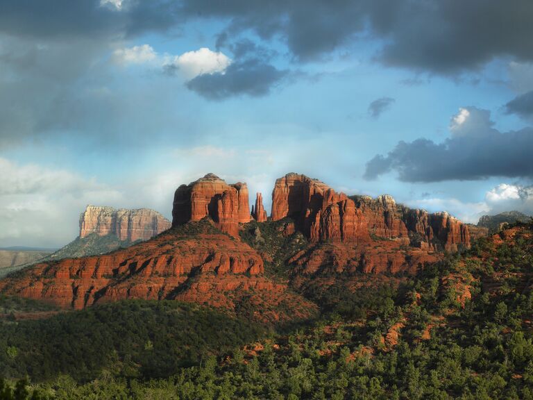 Arizona, Sedona, Rock formation at dusk