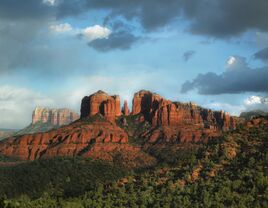 Arizona, Sedona, Rock formation at dusk