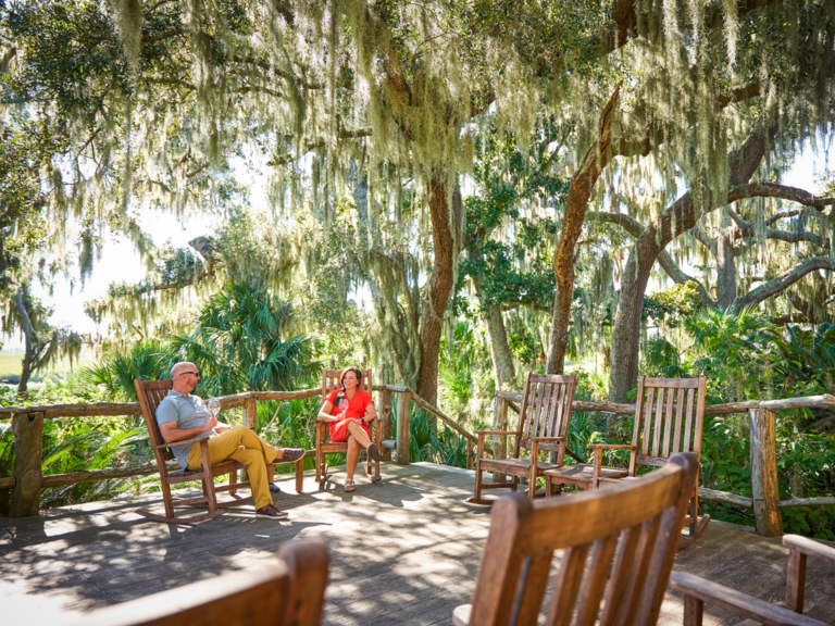 sitting in rocking chairs on the deck at Little St. Simons Island, Georgia