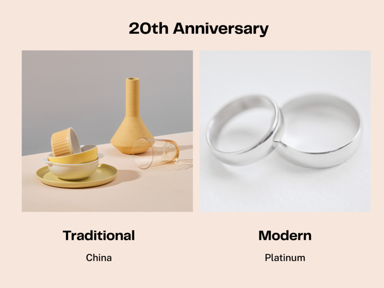 Twentieth wedding anniversary traditional gift china and modern gift platinum