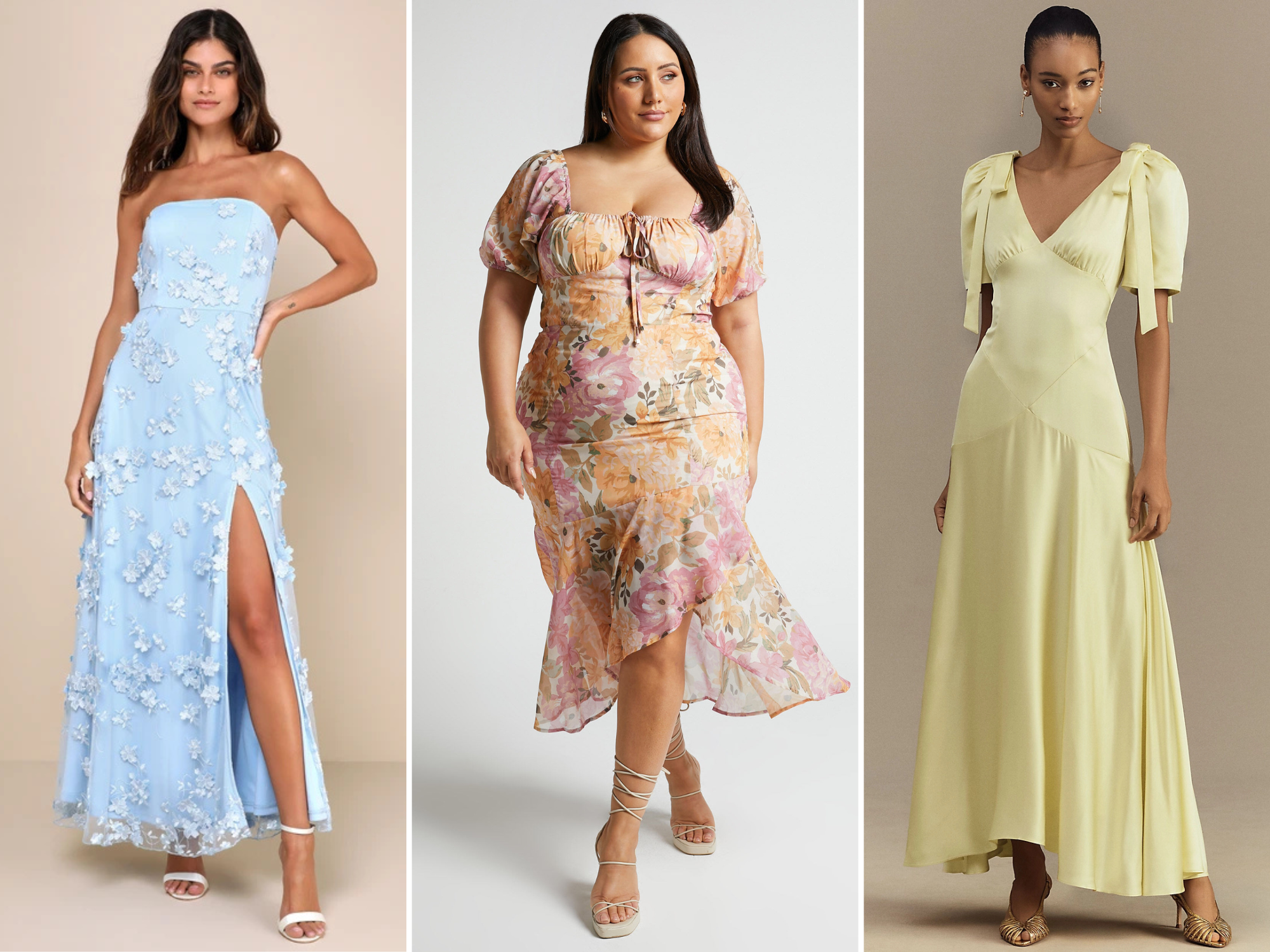 Three spring wedding guest dresses
