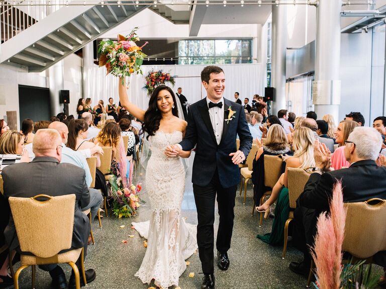 Seattle couple during wedding recessional
