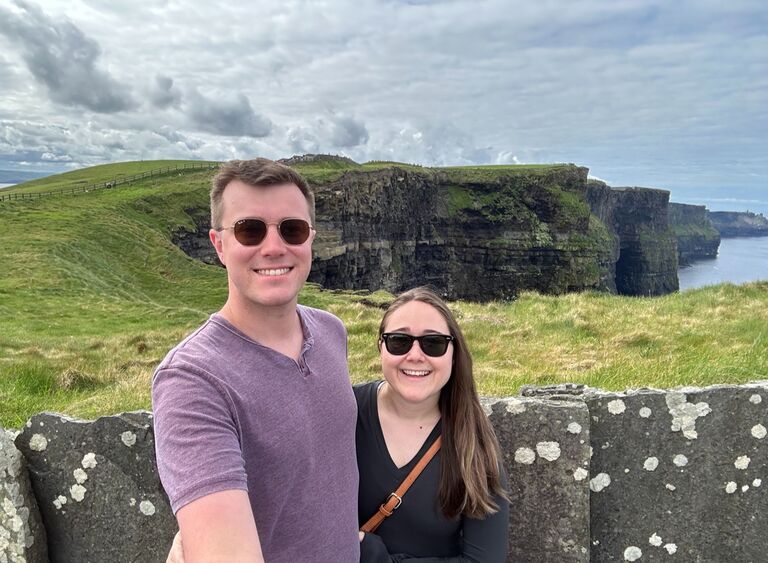 After Andy finished his final rotation of medical school, we took the trip of a lifetime to Ireland and Scotland, where we rented a car and road-tripped around both countries. Here we are at one of our early stops- the Cliffs of Moher. 