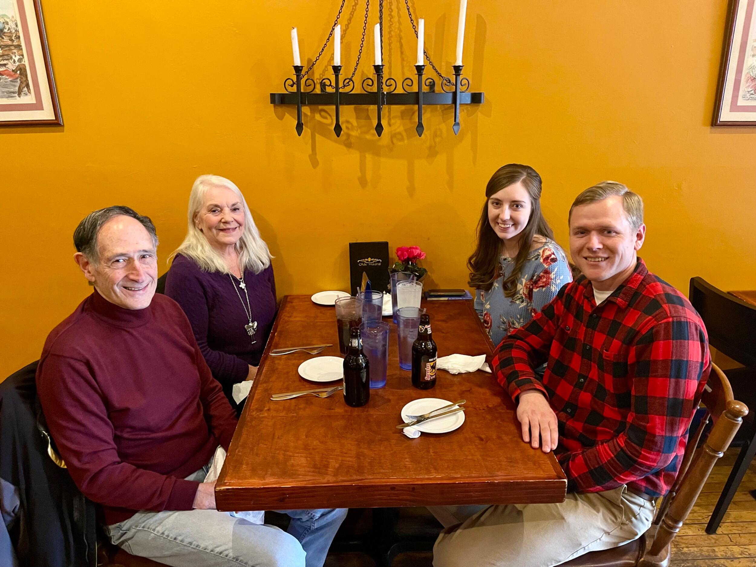 Getting together with Ashlyn’s grandparents at a delicious Mediterranean restaurant. 