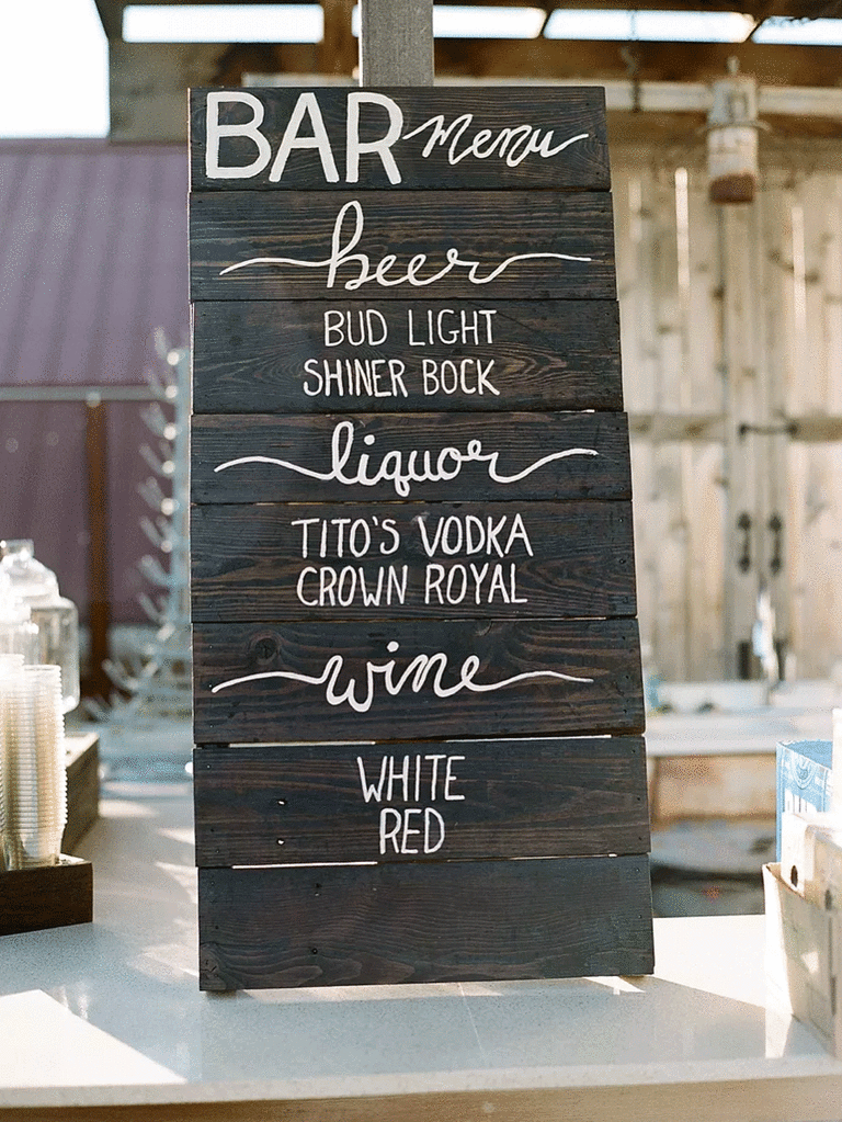 Rustic bar sign as a DIY wedding decor project.
