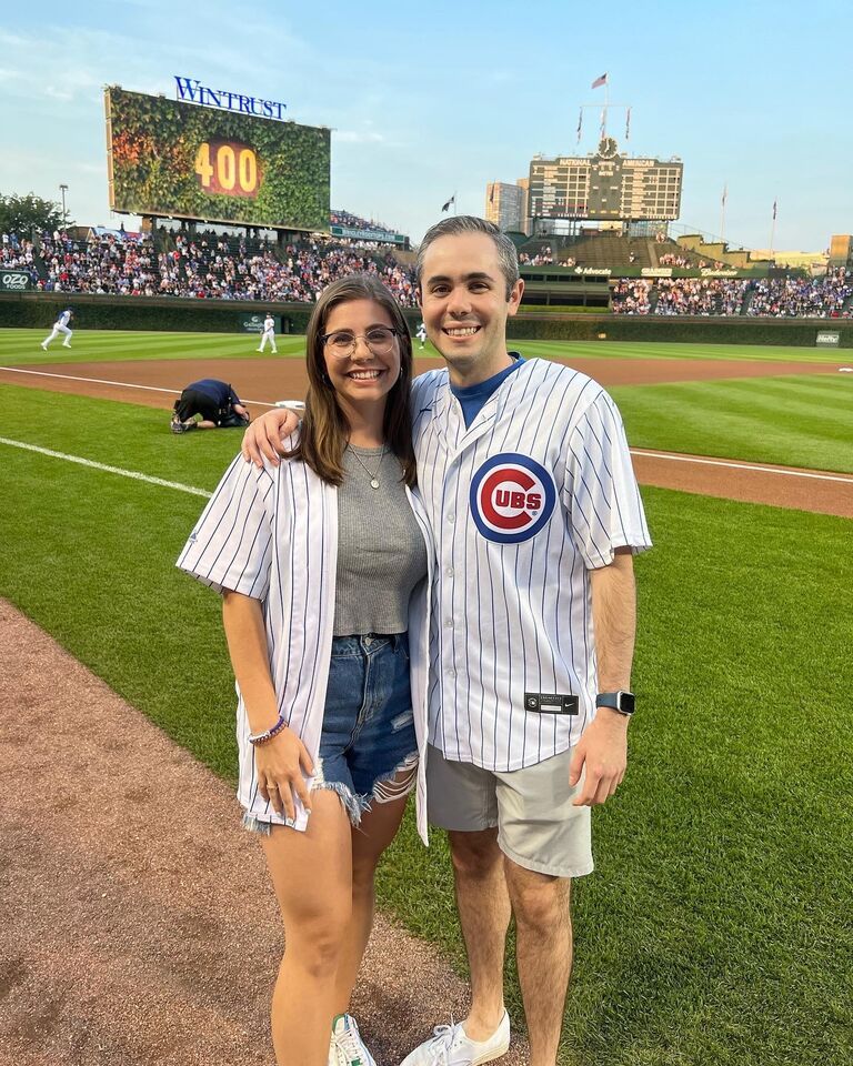 Corey delivers the Cubs game ball to the mound in honor of his birthday
