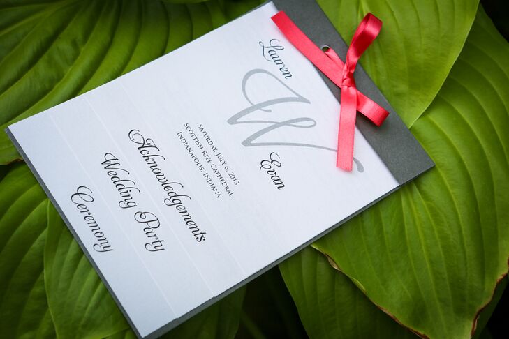 Elegant Wedding Program With Coral Ribbon