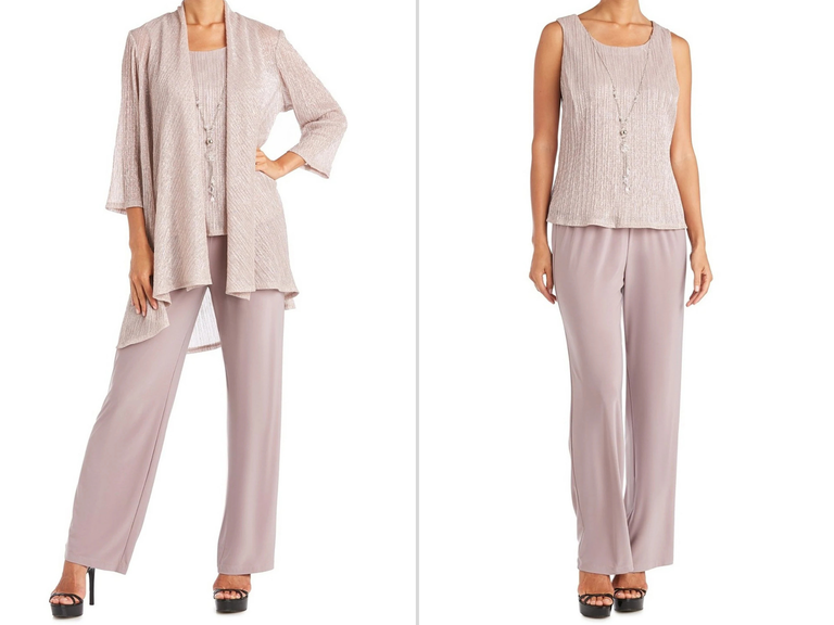 Blush metallic crinkle three piece pantsuit for grandmother of the bride from Dillard's