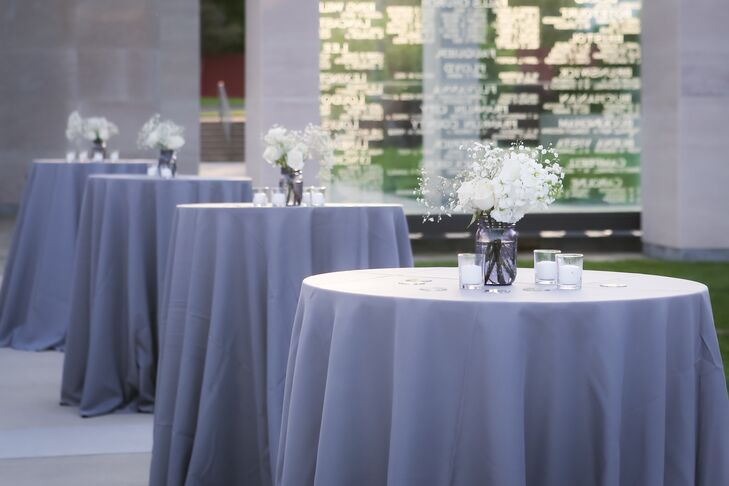 White Flowers On Purple Cocktail Tables