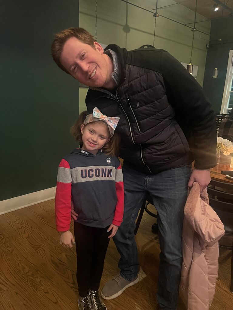 Steve and Sarah take Zoey to her first UConn basketball game. She was a little hesitant about the big crowds, but she loves the soft pretzels at the XL Center. She also got to pick out her new favorite UConn hoodie.