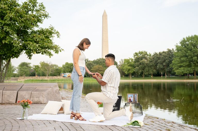 Deon proposed to Olivia after a day filled with her favorite things. Olivia noticed that Deon was so nervous throughout the day, but especially at dinner right before the proposal. It turned out he was so distracted because he had left the ring in the car and couldn’t remember if he locked it.