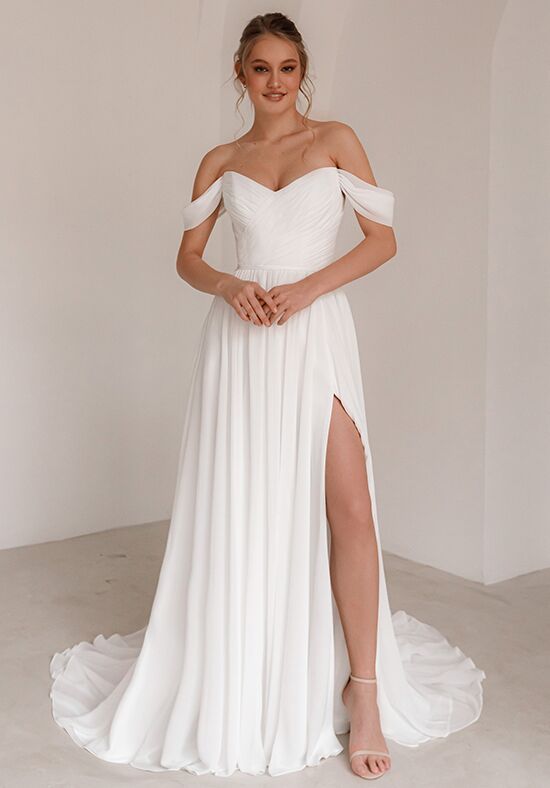 Chiffon off store shoulder wedding dress