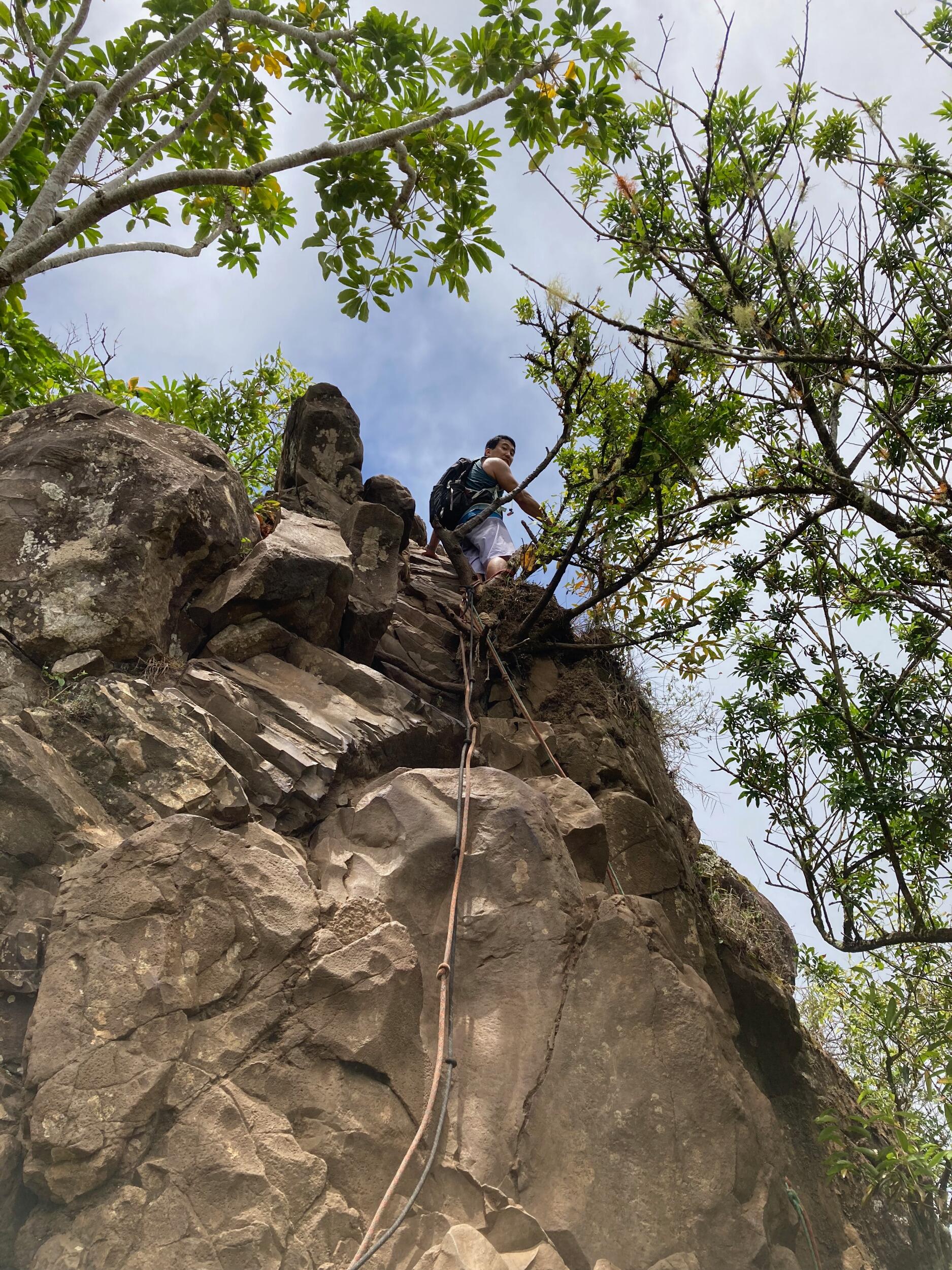 Our second time hiking Olomana Three Peaks.  Kyle makes it to the third peak and Shea turns back and remains at the second peak. 
