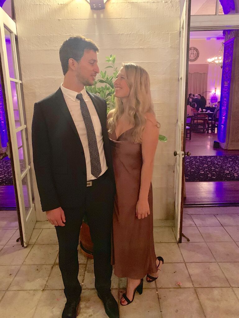 Madeline and Max met in Santa Monica while working for a tech company called GumGum. They worked in different departments but met at a holiday party and dated secretly for several months. On their first date they bonded over a love of gin as they both ordered a Gin & Tonic. They have fond memories of their time in Los Angeles.