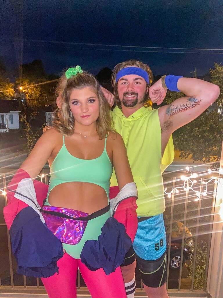Our first couple costume as an 80s workout couple
