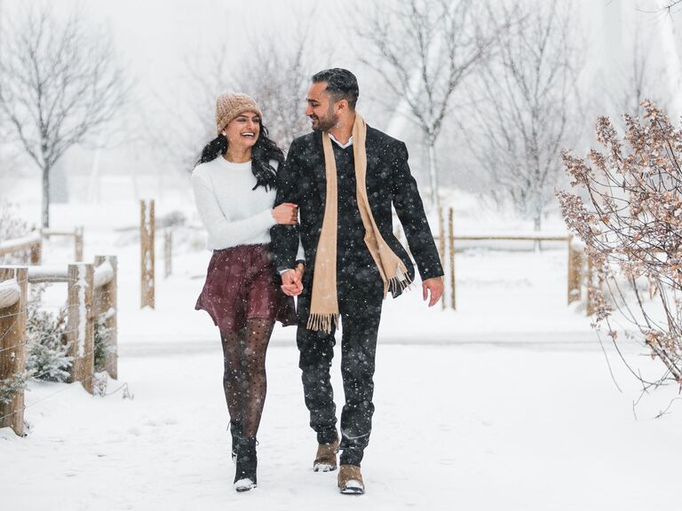 outdoor snowy engagement photo