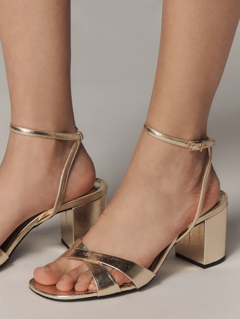 Maeve gold block heels