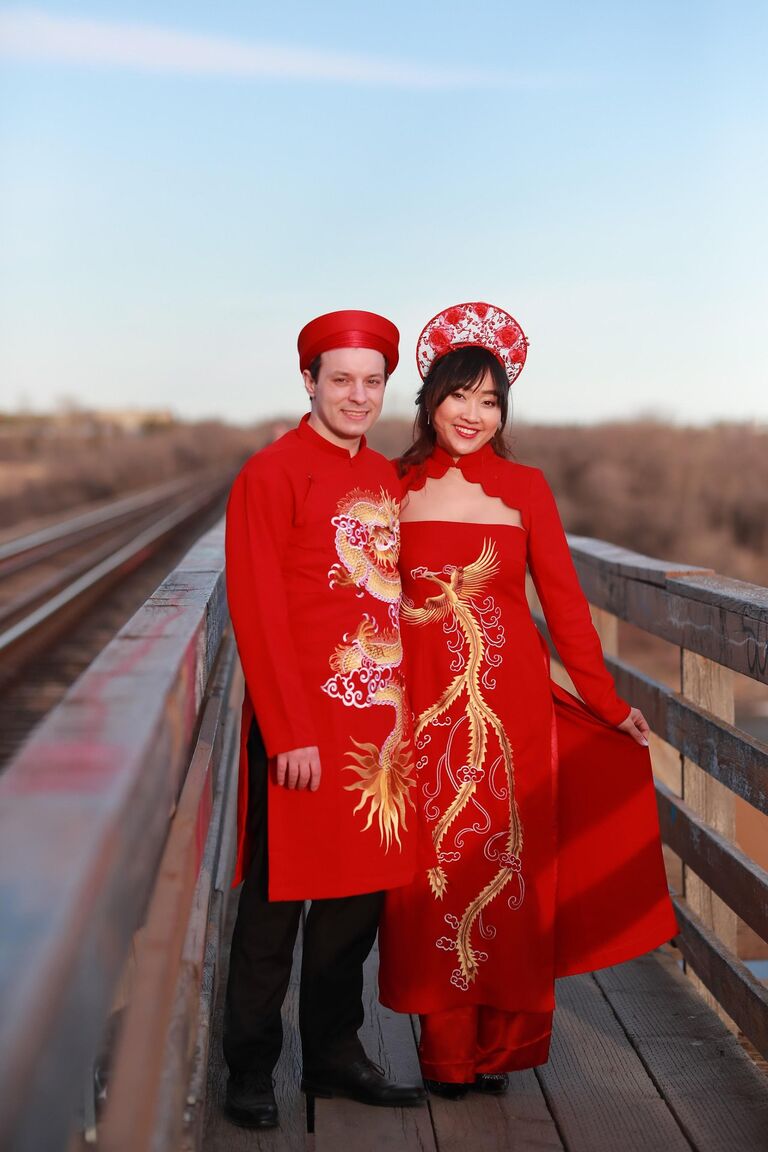 First time wearing "Ao dai" - Vietnamese traditional wedding dress