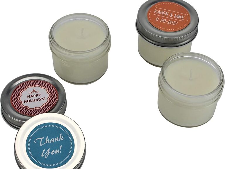 Custom wax mason jar candles for wedding favors