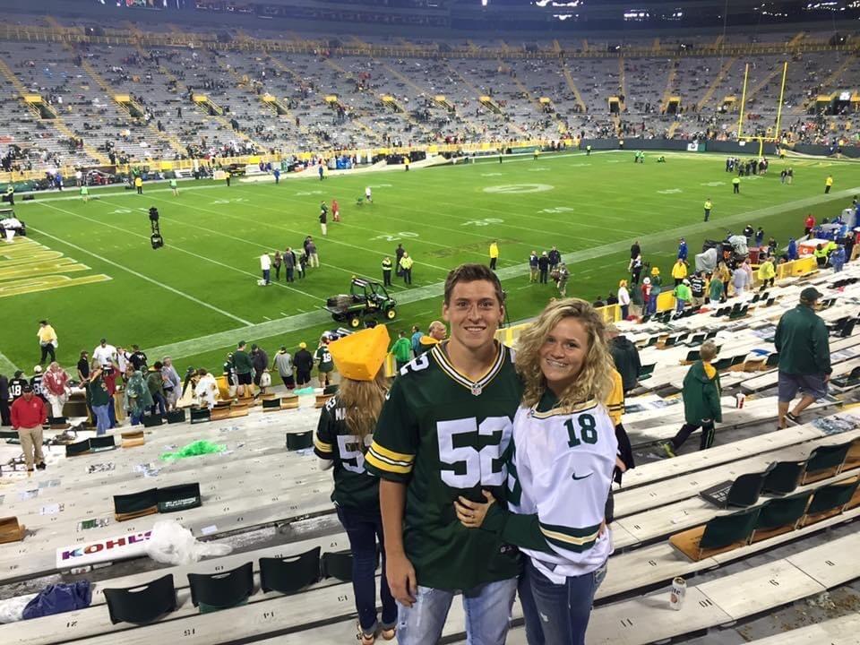 OUR FIRST TRIP TO LAMBEAU FIELD! This was an AMAZING trip that was so spontaneous!! We literally arrived to the field as the national anthem was playing. We kicked the crap out of the ?cheifs? (does it matter who it was...we won) and IIIIII, ANNA FREAKING LOCKLING, GOT BRIAN'S RANDALL COBB JERSEY SIGNED after he had the best game he had ever had.. I'm kind-of cool, I know :) 