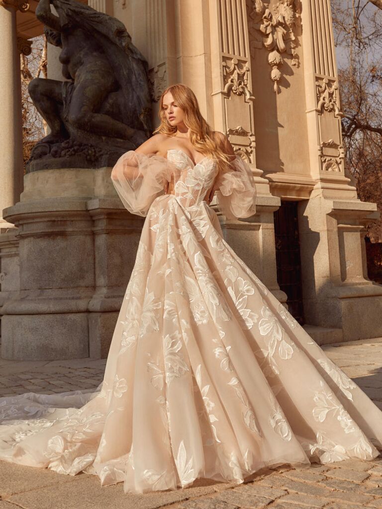 Galia Lahav floral off-shoulder fairytale wedding gown with detachable sleeves