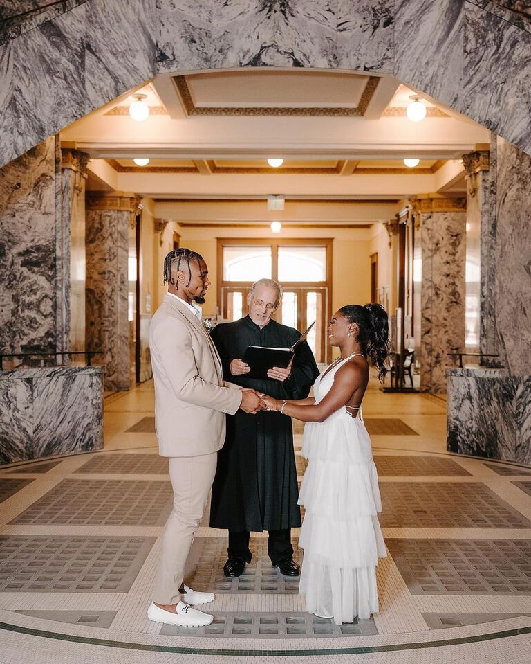 Where to Shop Simone Biles Courthouse Elopement Wedding Style Fashion