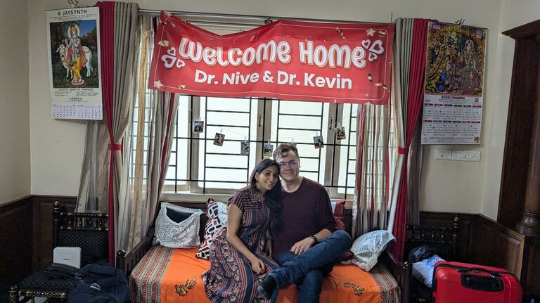 Nivedita's mom arranged a surprise  welcome for the couple on Kevin's first trip to India