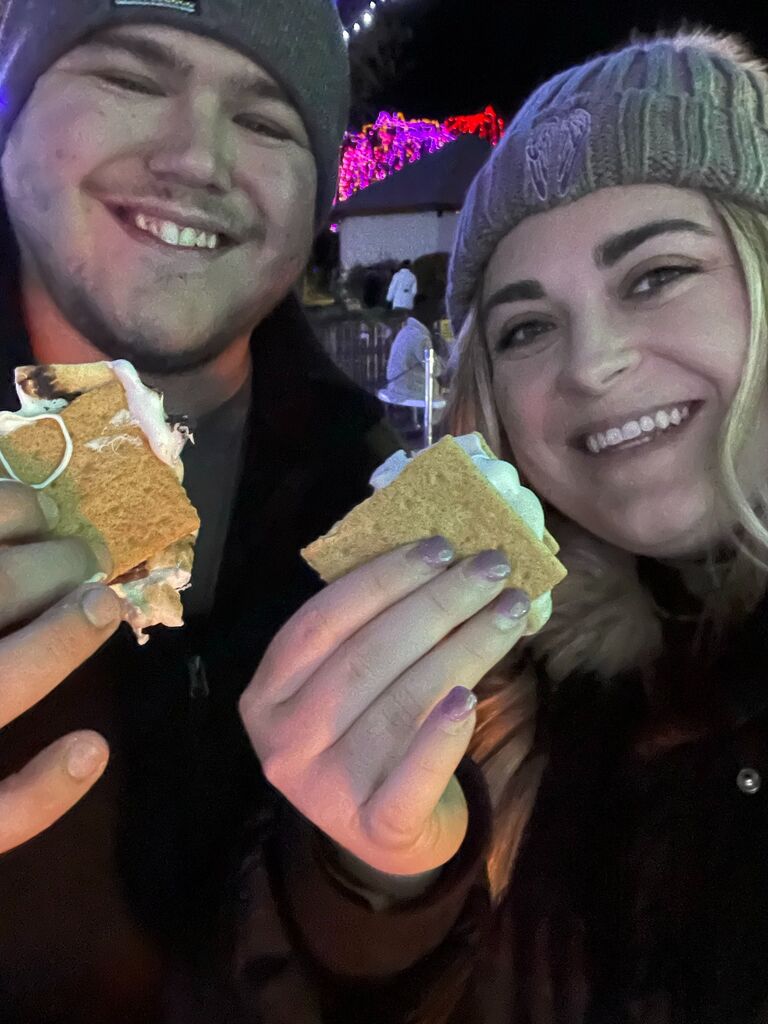 Annual trip to the Columbus Zoo Christmas Lights enjoying Jordan's favorite food, s'mores!