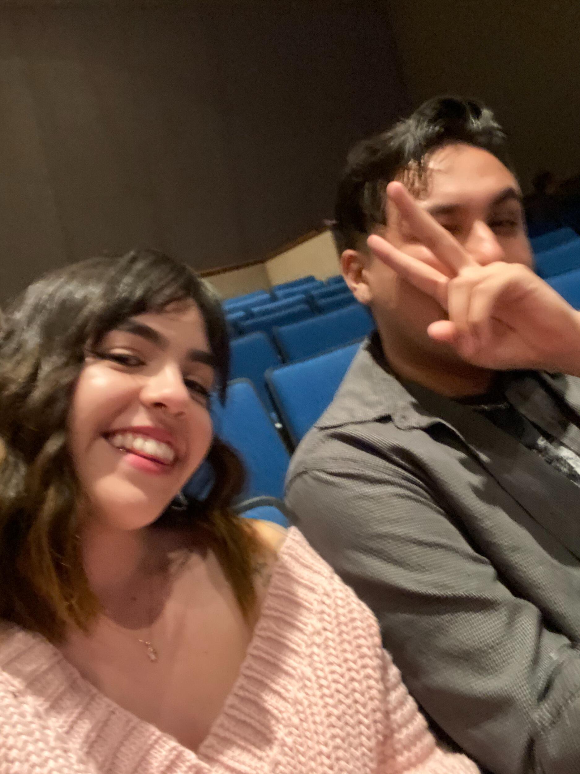 The second picture we ever took together! 1 year later. We went to watch a play for our college drama class called "The Naked Mole Rats." Both of us were crushing on each other but had no idea!