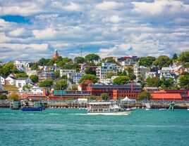 portland maine photo of town and the bay and ocean