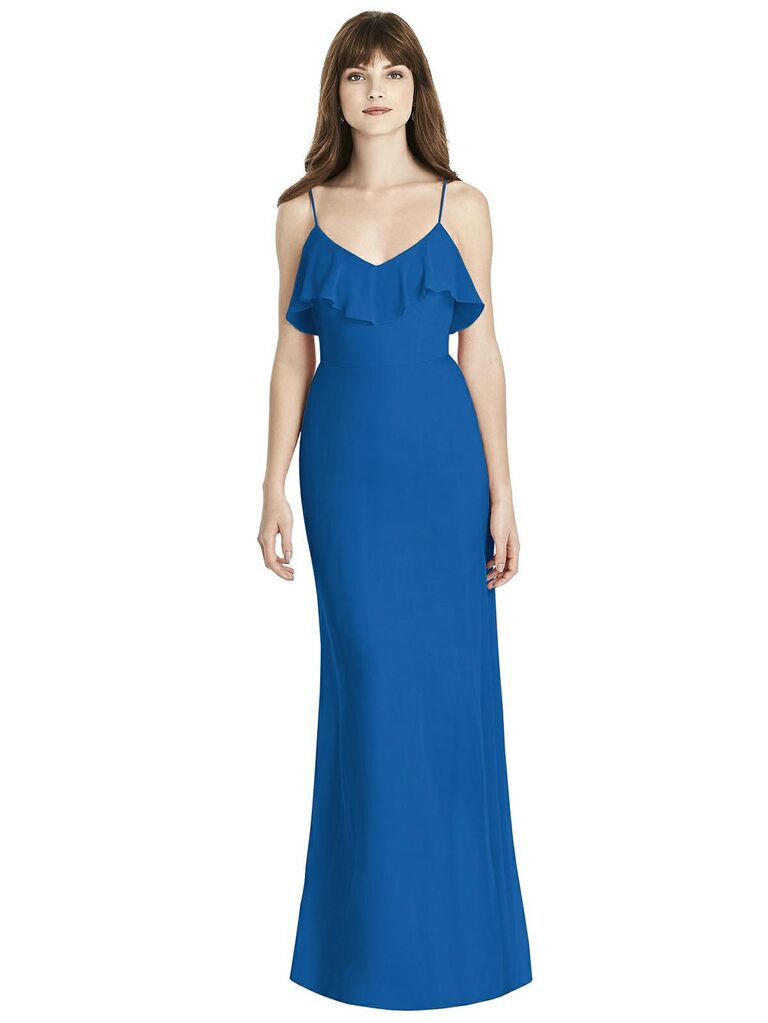 Open-back Convertible Strap Midi Bias Slip Bridesmaid Dress In French Blue