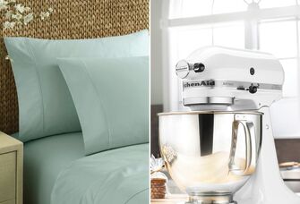 Two registry items: bedding and stand mixer