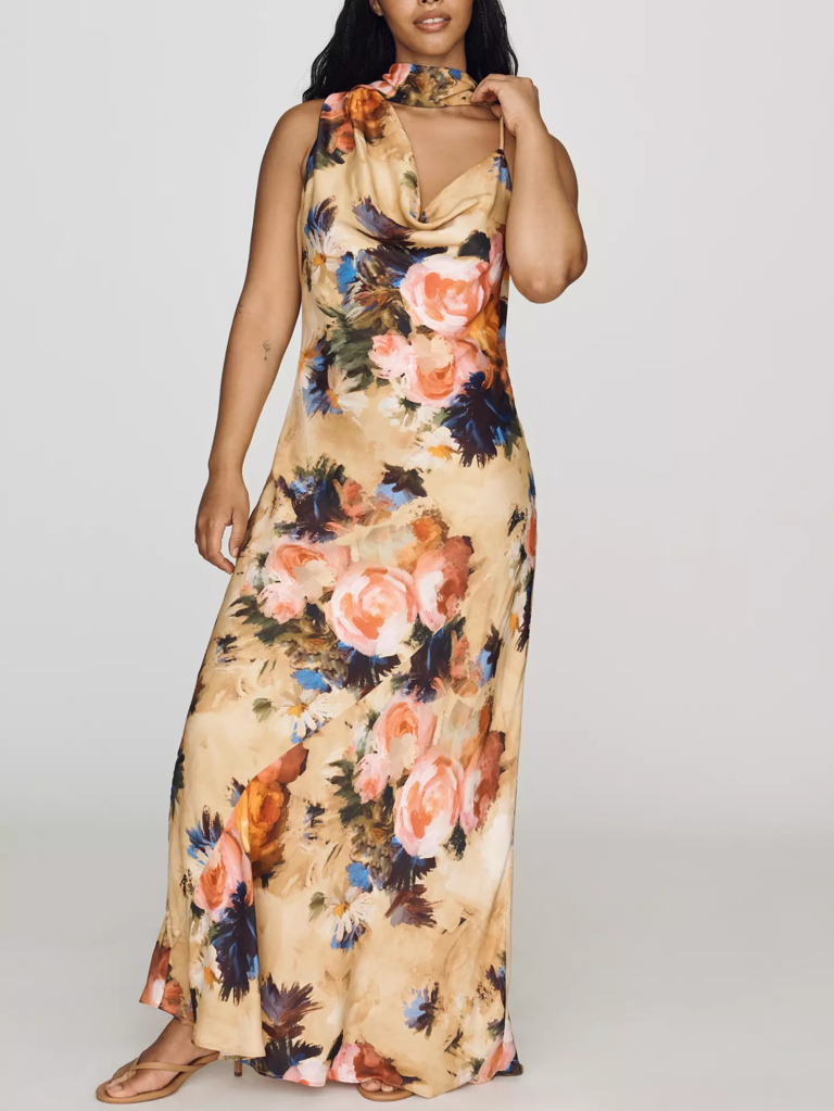 Anthropologie scarf detail floral maxi petite dress