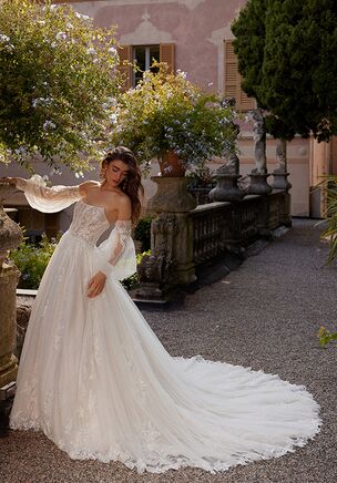 Strapless Ball Gown with Scoop Neckline and Chantilly Lace Underlay