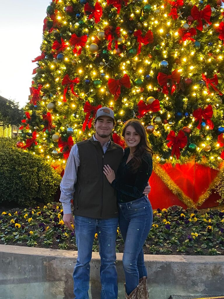 Annual Christmas Photo in front of the Fort Worth Stockyards Christmas tree