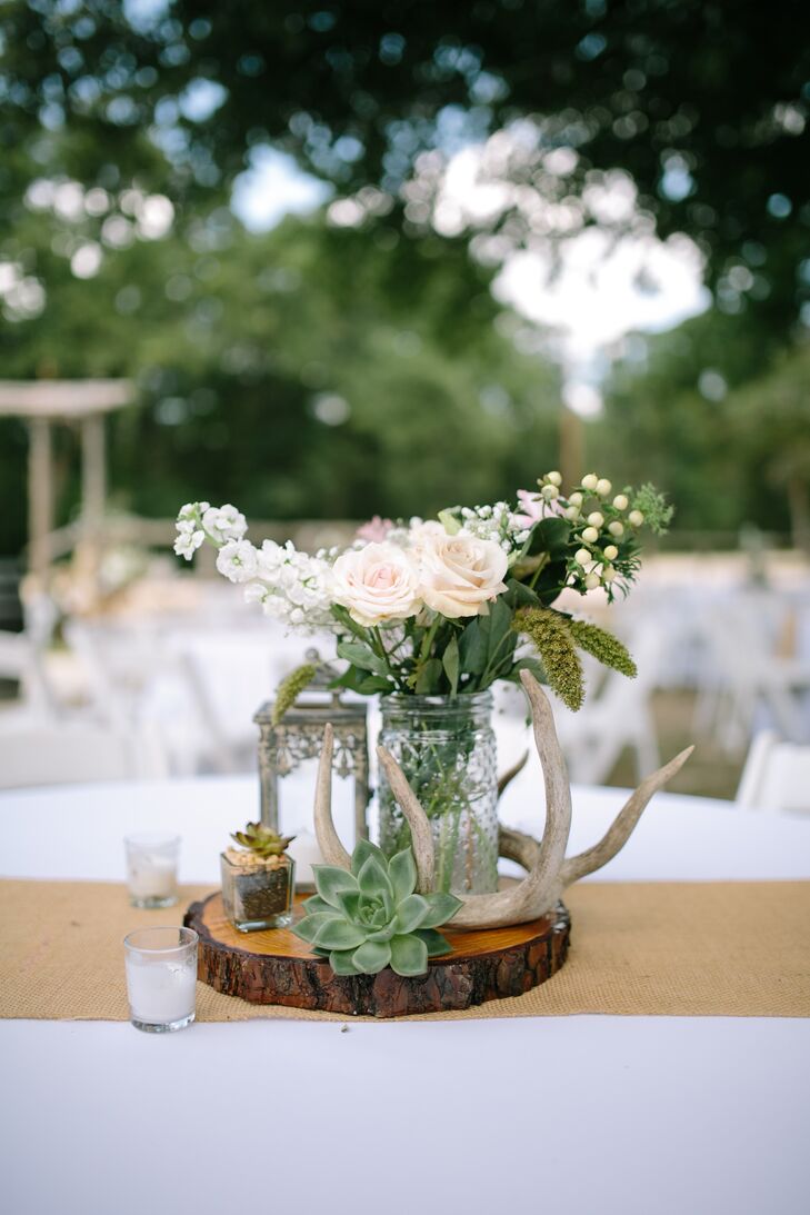 DIY Antler And Wooden Centerpiece