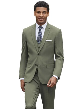 Own … Don’t Rent. You deserve better for your special day! Be the first (and only) to wear your new wedding suit. Crafted in a luxurious stretch blend fabric, the SHARKSKIN celadon green jacket features notch lapels, a 2-button enclosure, side vents, 4-button vented sleeves & premium interior lining. For pants, we recommend matching colored pants. Be sure to ask about the FREE GROOM INCENTIVE PROGRAM.