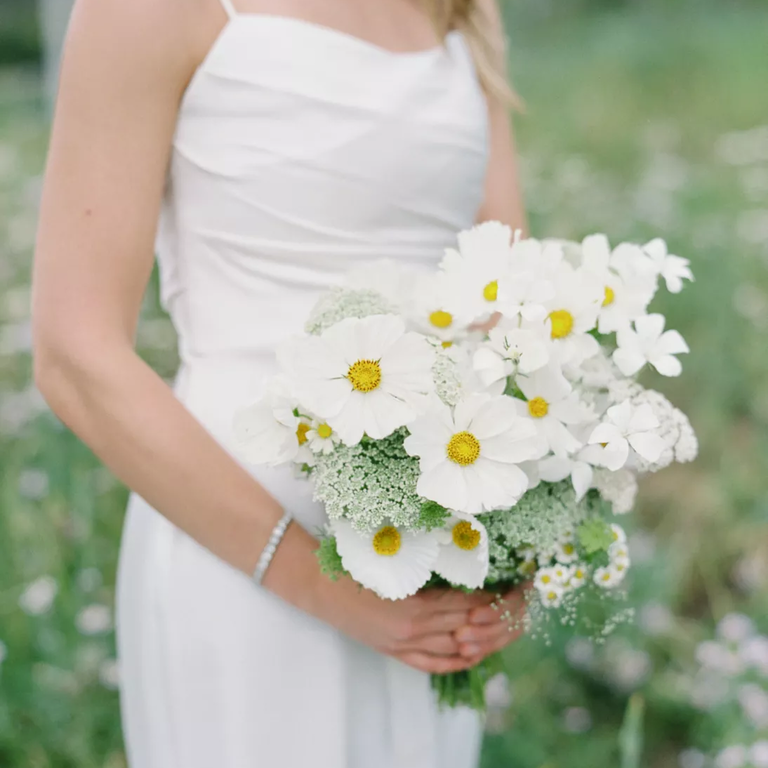 White cosmo wedding bouquet in white and yellow