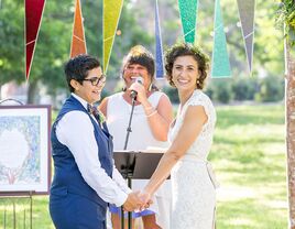 colorful outdoor same-sex wedding ceremony