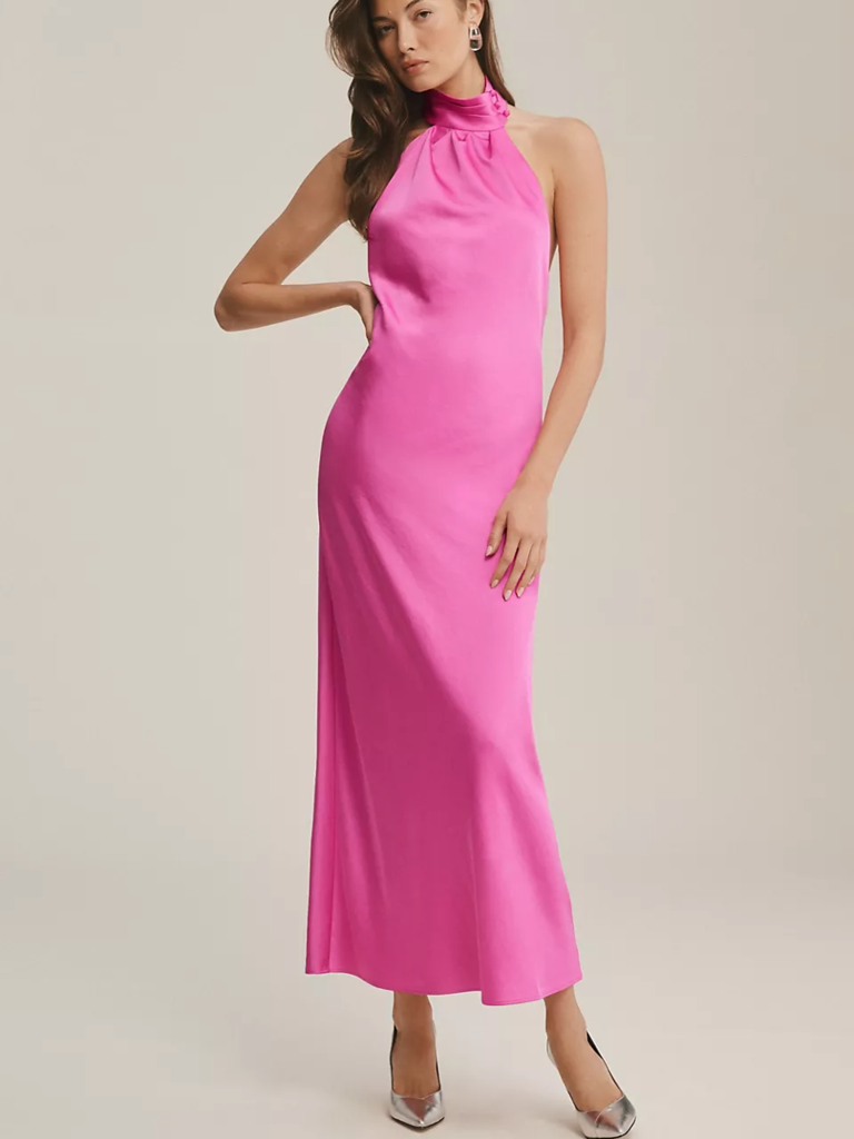 Significant Other hot pink halter neck backless wedding guest dress
