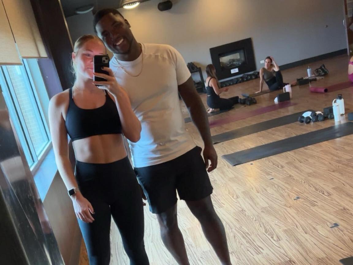 Sam and Thomas after a Yoga Sculpt class in Naperville, Illinois where they have enjoyed traveling through multiple times. Each time Sam and Thomas travel, Sam always try to find a Yoga Sculpt studio. 