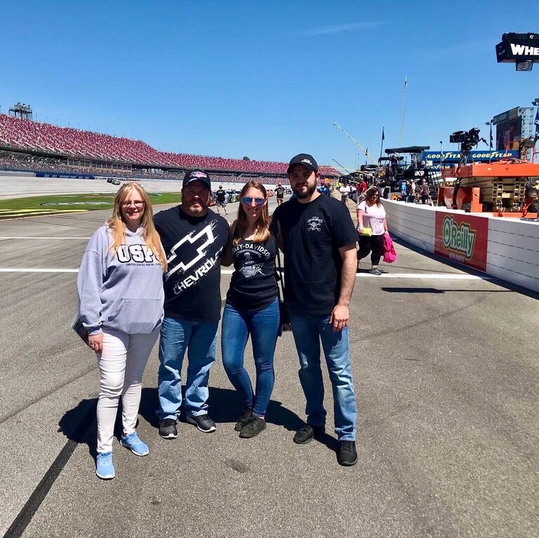 They visited Talladega Superspeedway in Lincoln, Alabama while living down in the south. Peters parents came down to visit and  they toured the track surface meeting race car drivers, walking through the pits and smelling race fuel before the green flag dropped!
