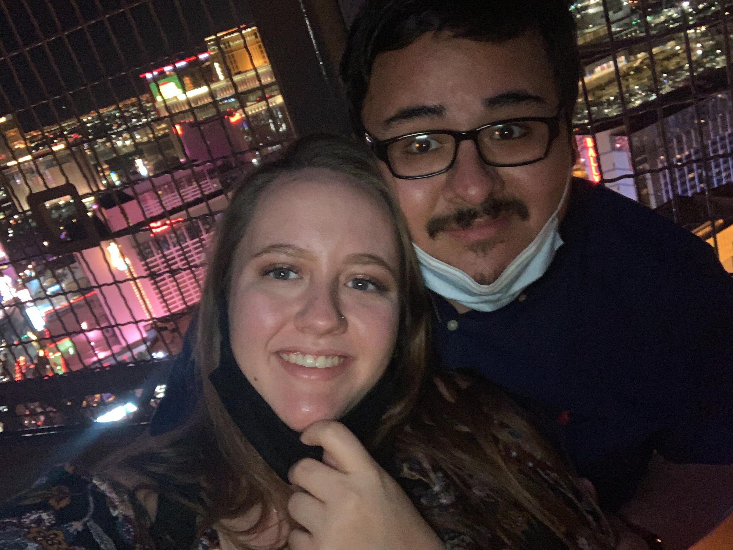 On vacation, we went to the top of the Eiffel Tower on the strip in Las Vegas and officially started dating here :)