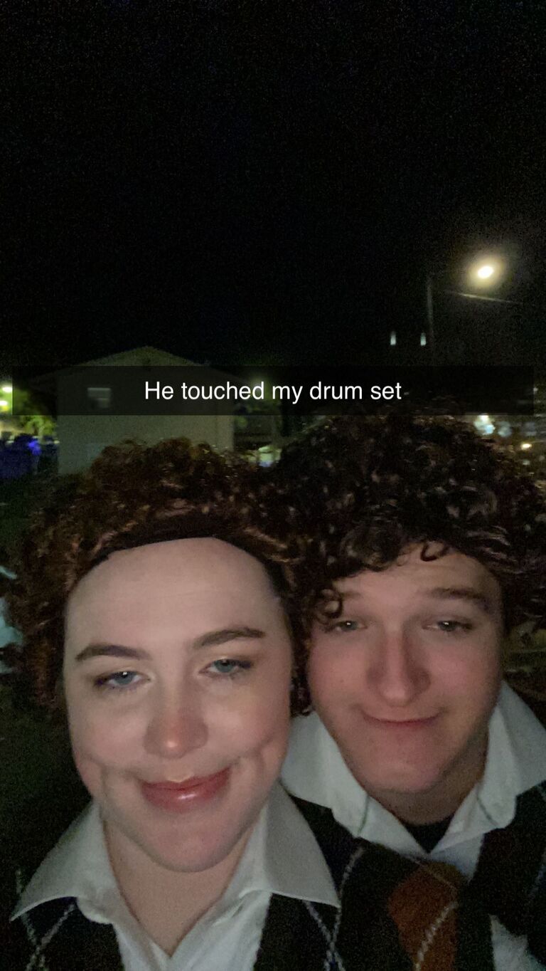 Madeline and Evan as Stepbrothers for Halloween in Lawrence—Evan definitely touched her drumset.