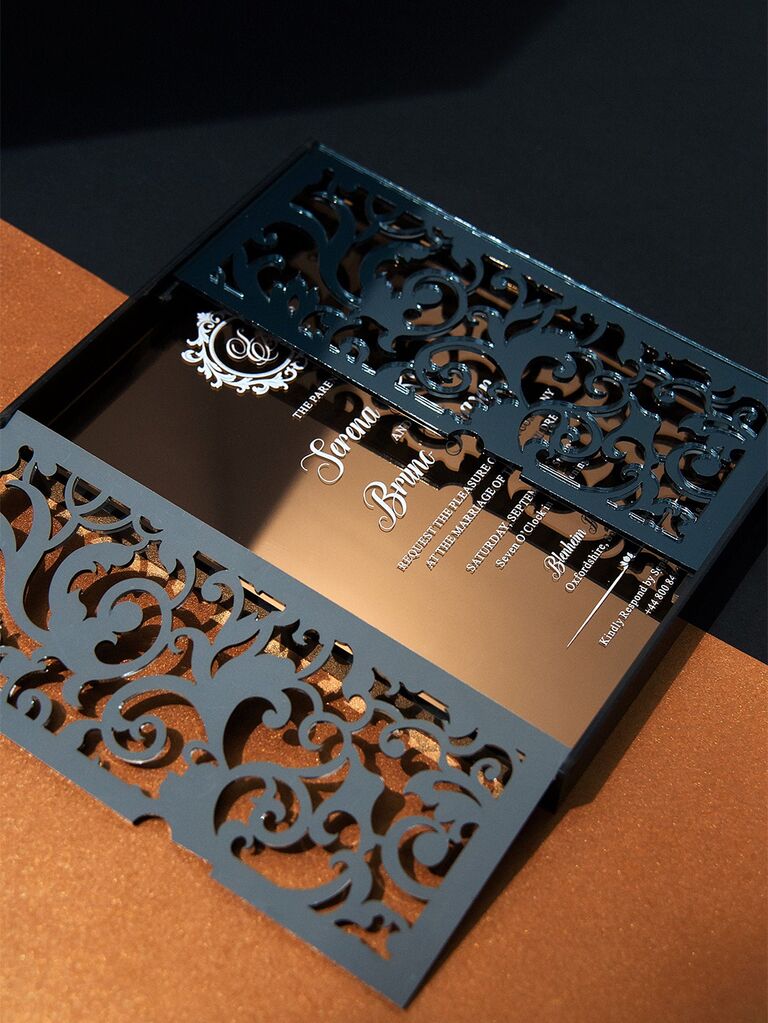 Black Acrylic Wedding Invitation with Real Silver Foil - YWI – My Printman